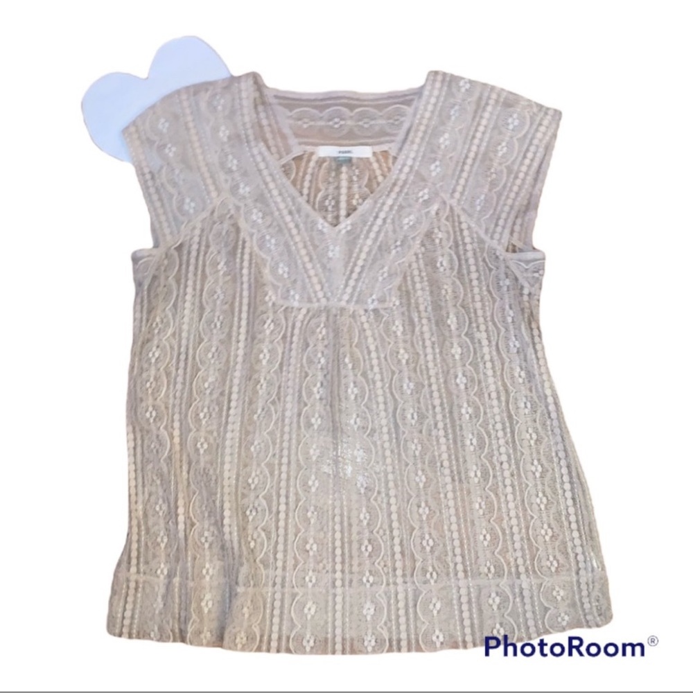 Fossil off white lace sheer top
